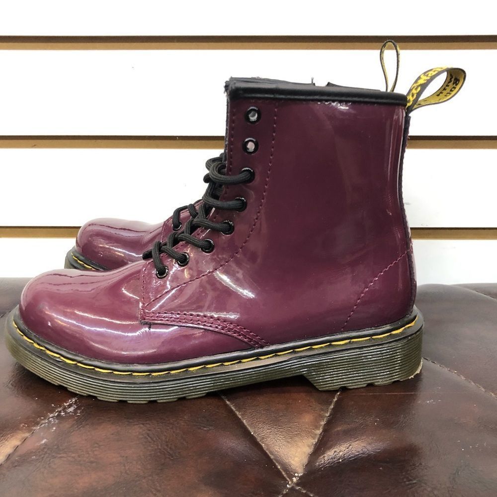 Dr. Martens Kids Boots in Shiny Burgundy/ Purplish Size 3 Big Girl